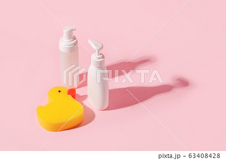 Spa and bath concept. Baby bath set. Cute child Spa and bath concept. Baby bath set. Cute child 63408428
