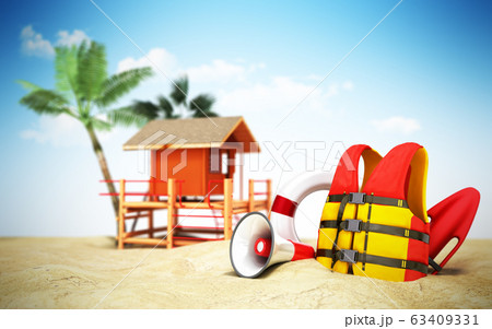 Secure beach concept Life jacket life ring and a 63409331