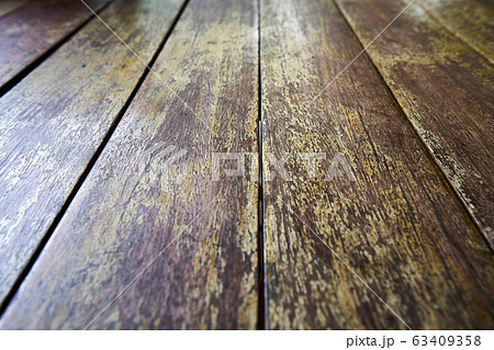 Close up wooden decking or flooring and tropical beach 63409358
