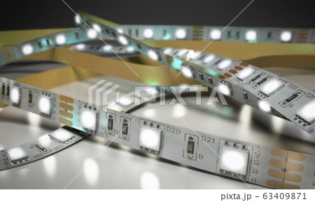 Diode strip Led lights tape close-up 3d render on Diode strip Led lights tape close-up 3d render on 63409871