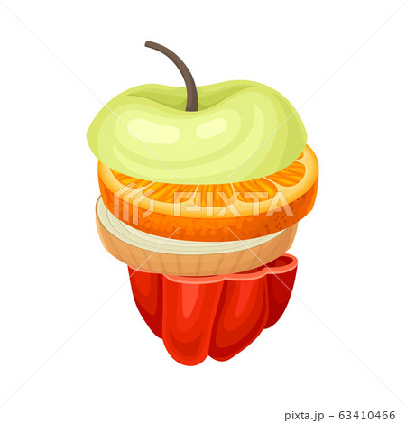 Sliced Fruits and Vegetables Arranged Together in Pile Vector Illustration 63410466
