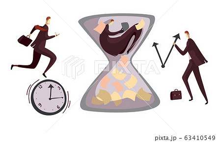 Man Hurrying Up and Stressing Because of Deadlines Vector Illustrations Set Man Hurrying Up and Stressing Because of Deadlines Vector Illustrations Set 63410549