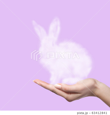 Rabbit from the cloud in the woman's hand. Easter concept Rabbit from the cloud in the woman's hand. Easter concept 63412841