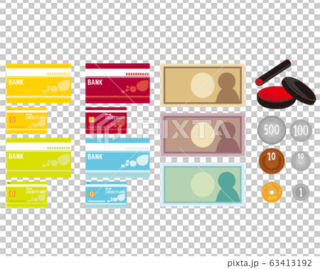 Bankbook bank money 10,000 yen coins credit card cash card seal Bankbook bank money 10,000 yen coins credit card cash card seal 63413192