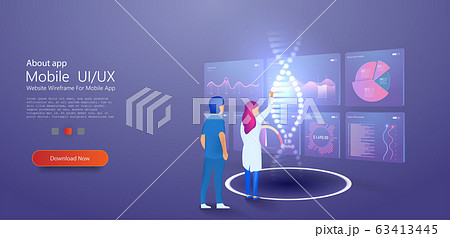Analyzing DNA molecule. genetic Engineering and Genome modification. DNA nanotechnology biochemistry and human genome. Can use for web banner, infographics, hero images. Flat isometric vector Analyzing DNA molecule. genetic Engineering and Genome modification. DNA nanotechnology biochemistry and human genome. Can use for web banner, infographics, hero images. Flat isometric vector 63413445