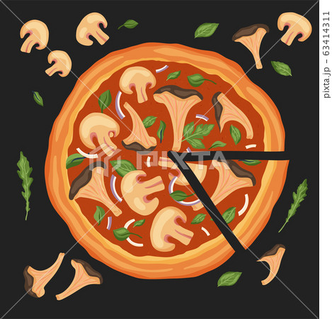 Italian cheese mushroom pizza vector. 63414311