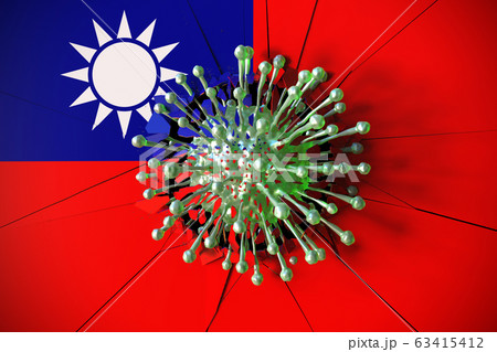 Virus breaks wall with flag of Taiwan. Coronavirus outbreak related conceptual 3D rendering 63415412