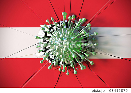 Virus breaks wall with flag of Austria. Coronavirus outbreak related conceptual 3D rendering 63415876