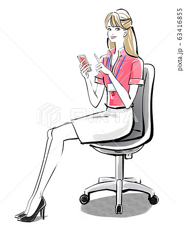 オフィスでスマホをする女性 グレーチェアのイラスト素材