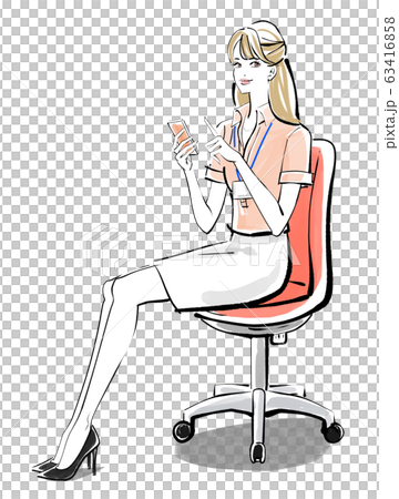 一個女人在辦公室橙色椅子上的智能手機 一個女人在辦公室橙色椅子上的智能手機 63416858