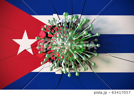 Virus breaks wall with flag of Cuba. Coronavirus outbreak related conceptual 3D rendering 63417057