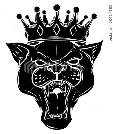 Black panther with crown on his head and open mouth, on white background Black panther with crown on his head and open mouth, on white background 63417189