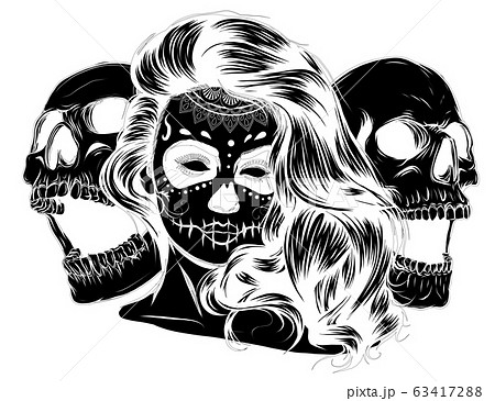 Dead Girl With Two Sugar Skulls Vectorのイラスト素材