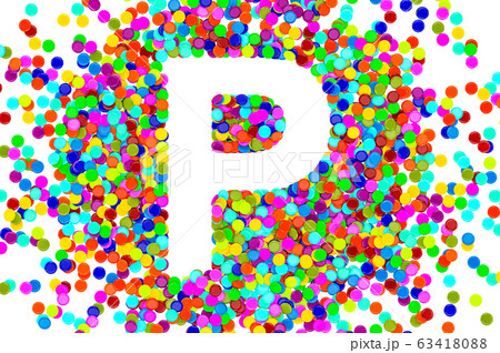 Confetti font, letter P from colored confetti. 3D Confetti font, letter P from colored confetti. 3D 63418088