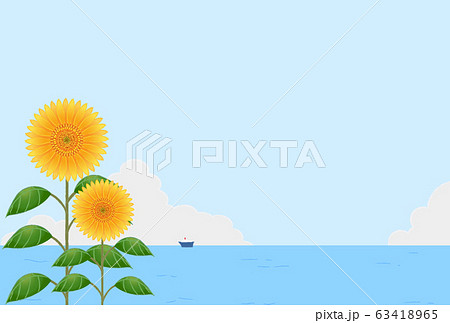 背景素材 夏の空と向日葵と海のイラスト素材