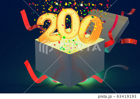 Number 200 inside gift box with confetti and shiny 63419193