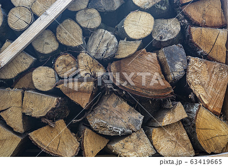 Wooden logs, beams, firewood, frame. Wooden log wooden background. Fuel. closeup Wooden logs, beams, firewood, frame. Wooden log wooden background. Fuel. closeup 63419665