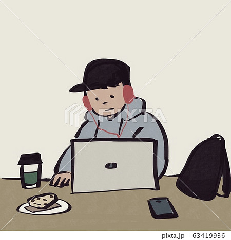 カフェで作業する若者(カラー) カフェで作業する若者(カラー) 63419936
