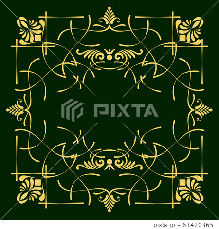 Gold ornament on deep green background and set of 63420365