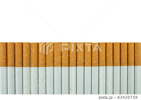 Close up of a cigarette showing on white background 63420739