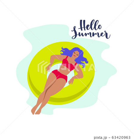 Hello Summer. Handwritten lettering quote and cartoon flat style character. Hello Summer. Handwritten lettering quote and cartoon flat style character. 63420963