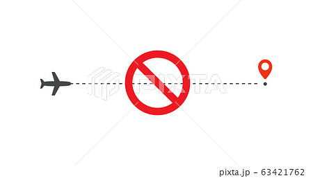 Stop sign, prohibition sign on airplane, flight ban icon, forbidden passenger air travel symbol, airport closed sign for, isolated vector illustration 63421762