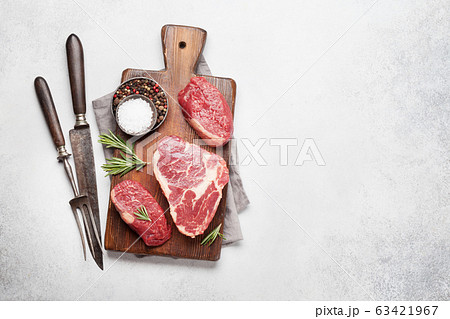 Variety of raw beef steaks Variety of raw beef steaks 63421967