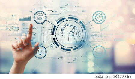 Smart industry concept with hand pressing a button Smart industry concept with hand pressing a button 63422365