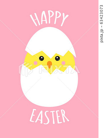 Vector Flat Chick In Egg Shell And Letteringのイラスト素材