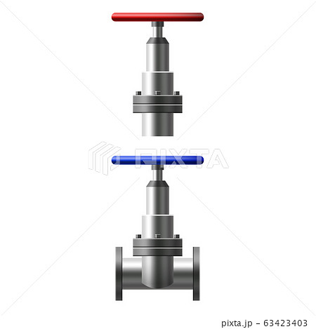 Set valves ball, fittings, pipes of metal piping system. Different types valves water, oil, gas pipeline, pipes sewage. Construction and industrial pressure technology plumbing. Vector illustration 63423403