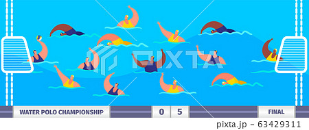 Water polo competition athlete players sportsmen in pool championship vector illustration. Water polo competition athlete players sportsmen in pool championship vector illustration. 63429311