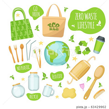 Zero Waste Lifestyle Vector Illustrations Eco のイラスト素材 Zero Waste Lifestyle Vector Illustrations Eco のイラスト素材