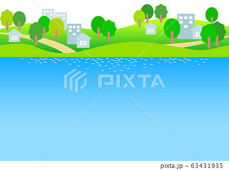 水辺の街並シンプルイラスト素材のイラスト素材