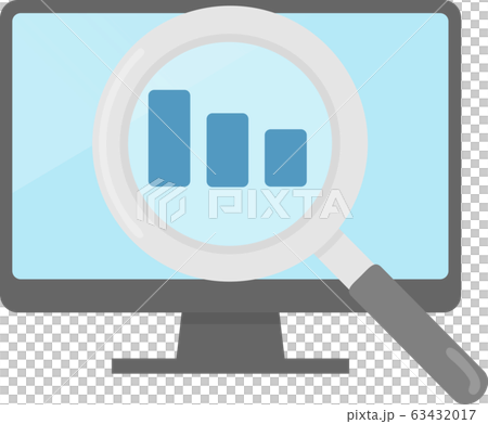 A descending graph, a personal computer and a magnifying glass A descending graph, a personal computer and a magnifying glass 63432017