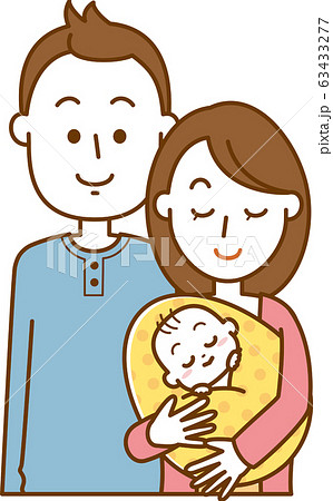 赤ちゃんを抱っこしているお母さんとお父さんのイメージイラストのイラスト素材