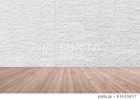 Wooden floor in red brown with granite stone brick tile wall aged texture pattern background in white grey color 63433657