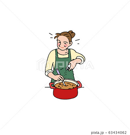 調味料で味を整える奥さんのイラスト素材