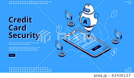 Credit card security isometric landing page, robot 63436137