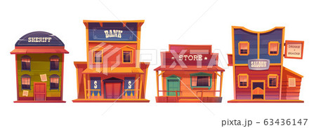 Wild west buildings set, cowboy style design. Wild west buildings set, cowboy style design. 63436147