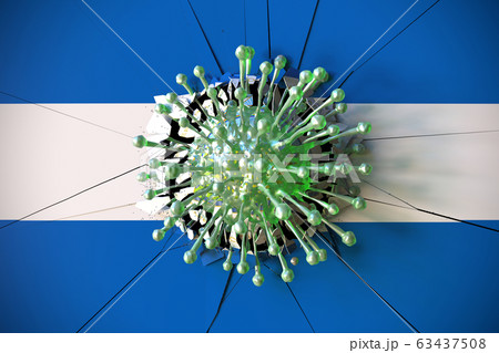 Virus breaks wall with flag of Nicaragua. Coronavirus outbreak related conceptual 3D rendering Virus breaks wall with flag of Nicaragua. Coronavirus outbreak related conceptual 3D rendering 63437508