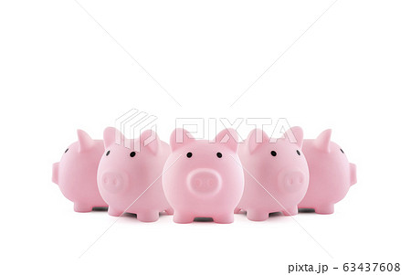 Group of pink piggy banks on white background 63437608