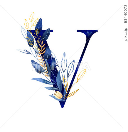 Watercolor Letter S Hand Painted Floral Monogram Logo In Deep Blue