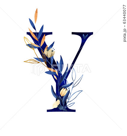 Watercolor letter v - hand painted floral monogram, logo in deep