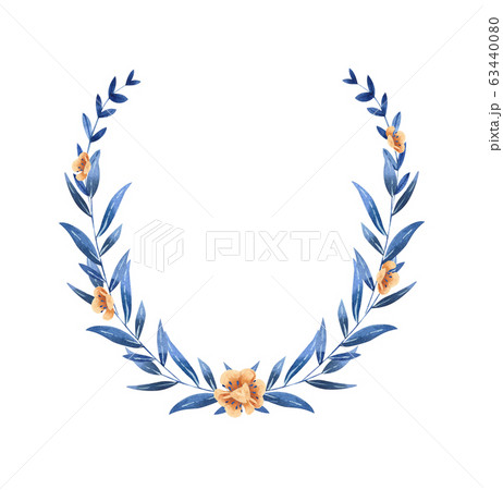 Wreath - hand painted watercolor illustration in deep blue and gold shades 63440080