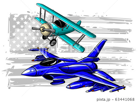 Military plane fired a missile. Fighter jet vector illustration. 63441068