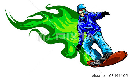 The Colorful Figure Of A Young Man Snowboarding のイラスト素材