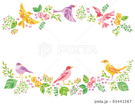 花 小鳥 フレームのイラスト素材