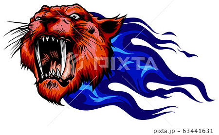 Head Of Roaring Tiger In Tongues Of Flame Stock Illustration