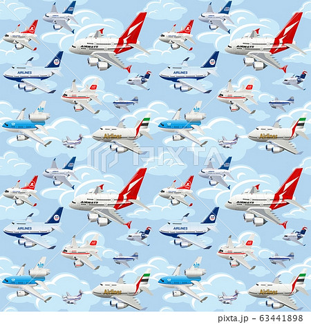 Cartoon Commercial Airplanes Seamless Patternのイラスト素材