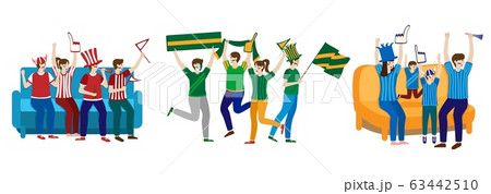 Football fanatic crowd having sport festivity on hand drawn vector illustration isolated on white. 63442510